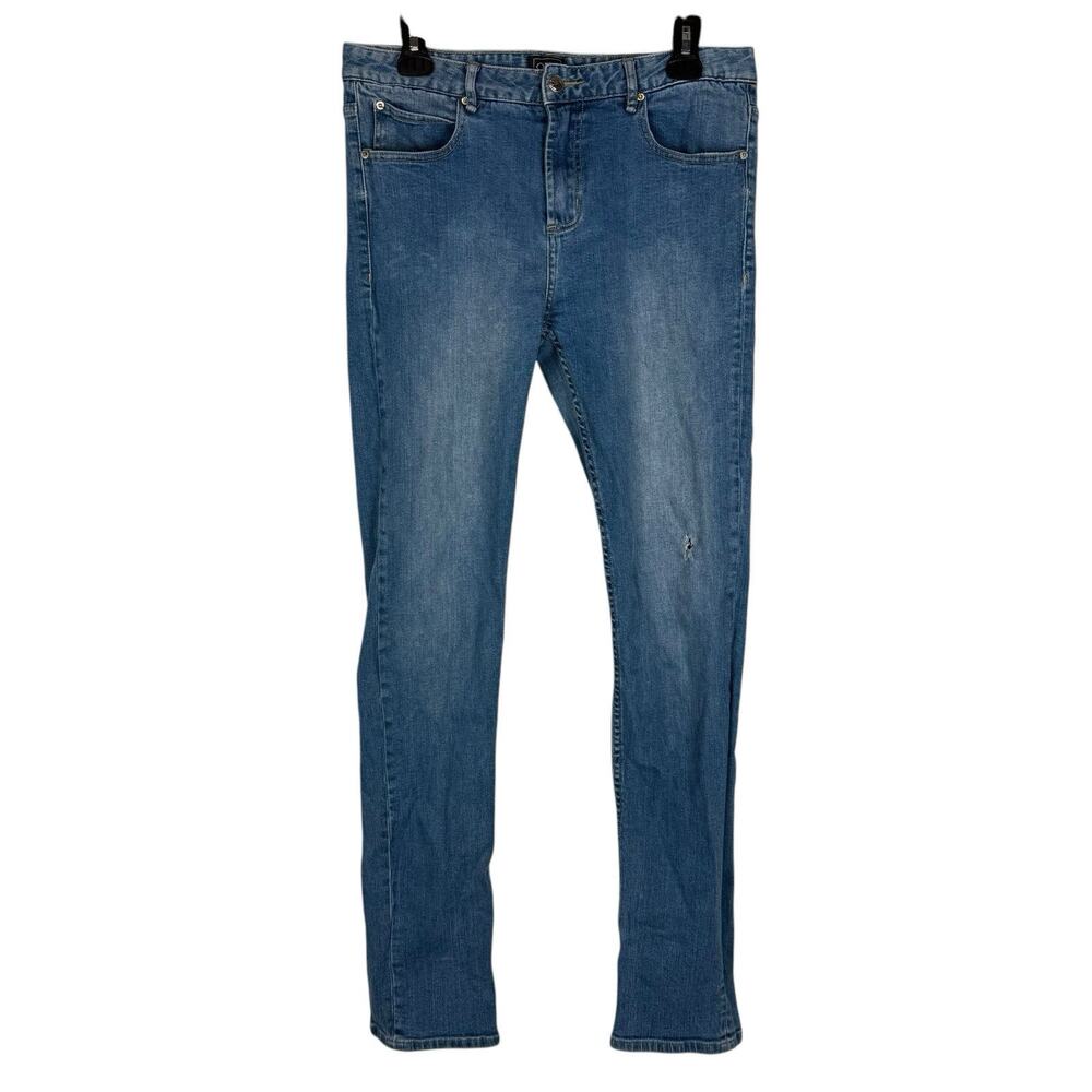 Obey Tight Stretch Straight Leg Distressed Jeans Women's 32 (31x32) Blue‎